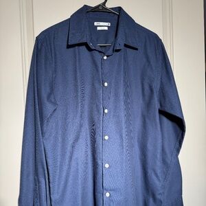 ZARA Men’s Slim Fit Button-Up Shirt | Navy Blue | Size L